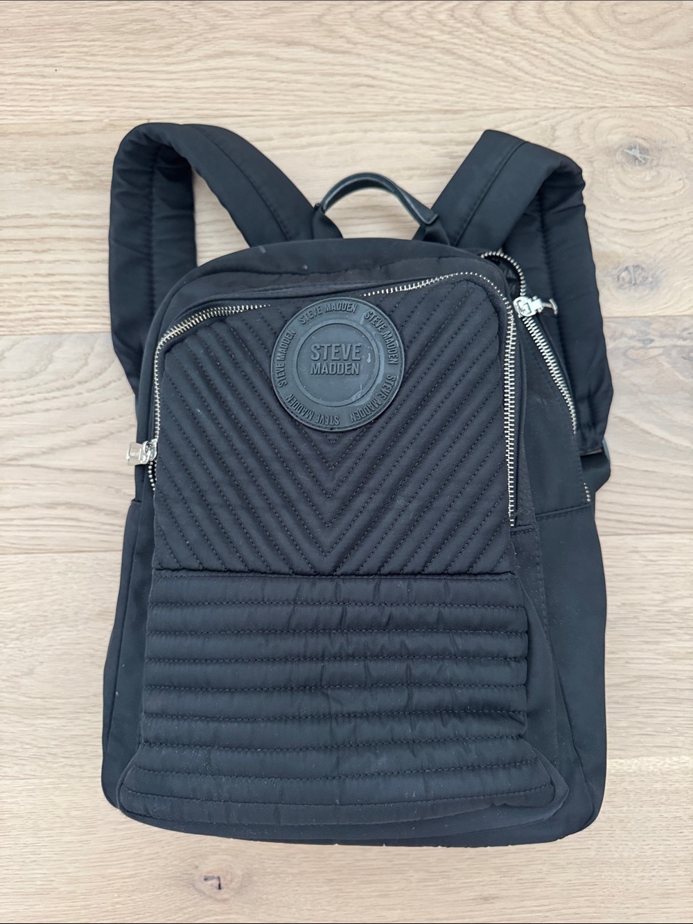 Steve Madden Black Quilted Nylon Backpack